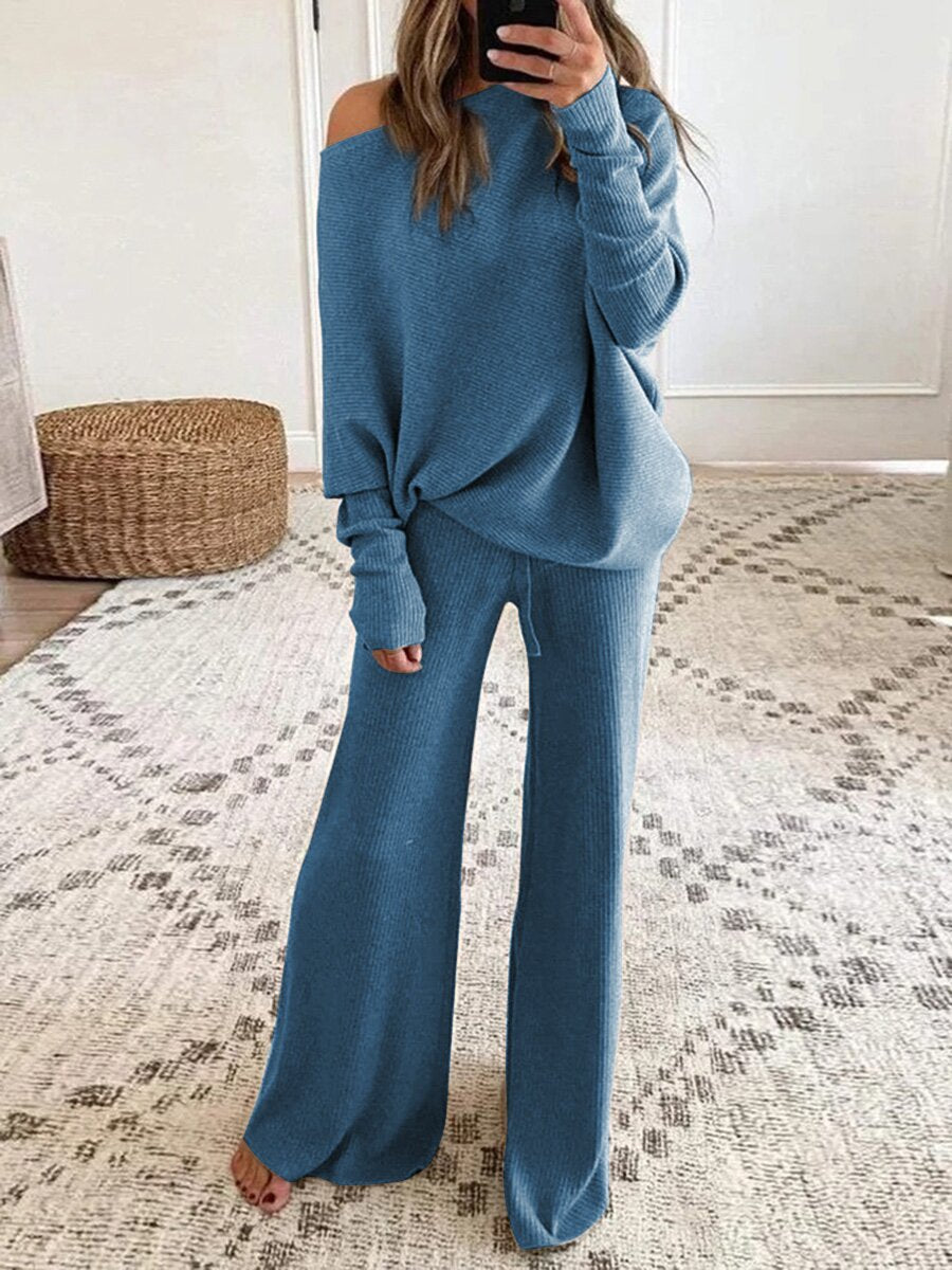 Women's Color Round Neck Long Sleeve Casual Suits