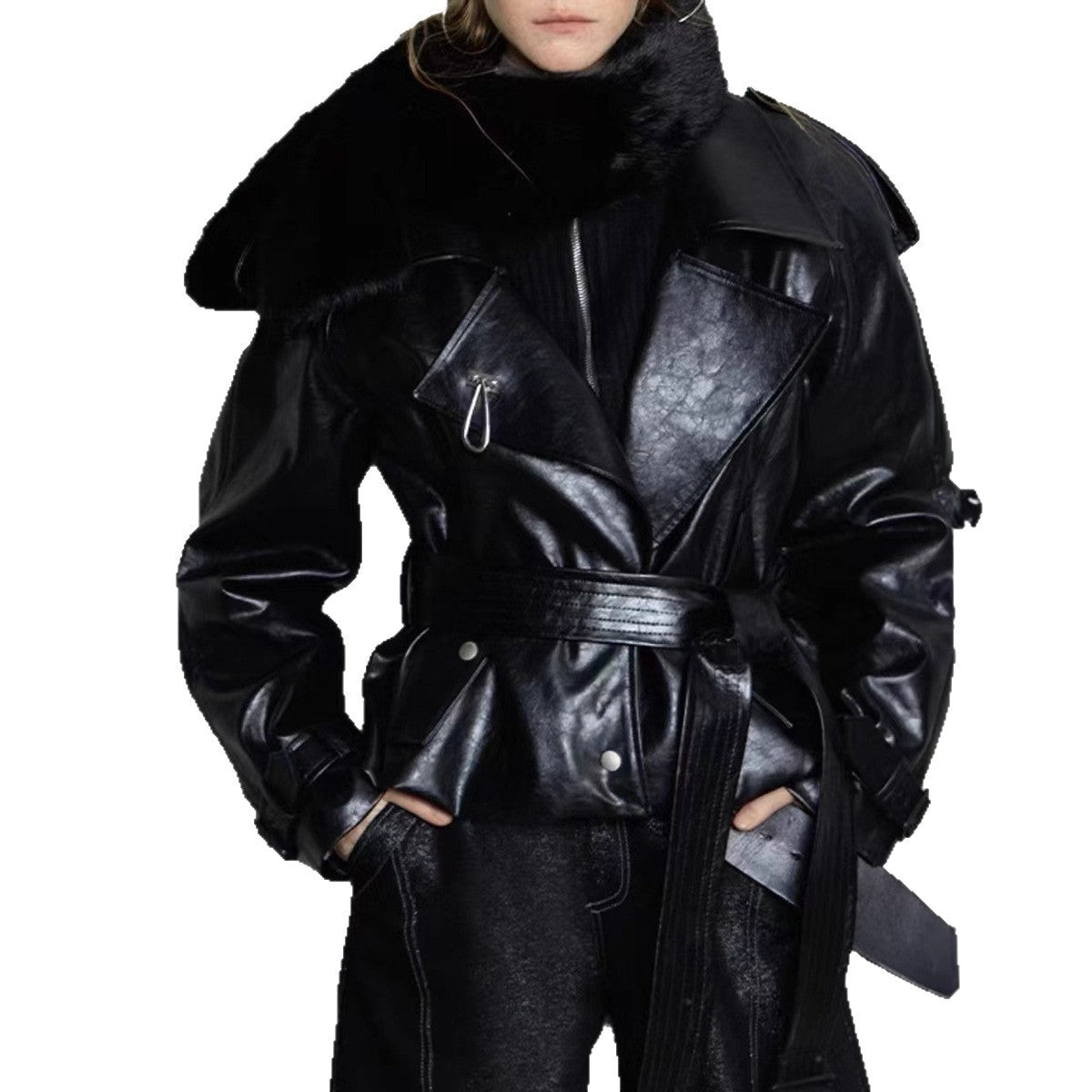 Temperament Solid Color Long Sleeve Belt Waist Trimming Coats