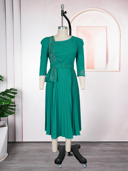 Women's Elegant Commuter Pleated African Wear Dress Dresses