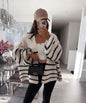 Women's Loose Contrast Color Striped Embroidery Knitted Sweaters