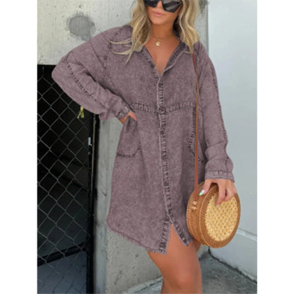 Elegant Denim Dress Washed Loose Shirt Plus Size