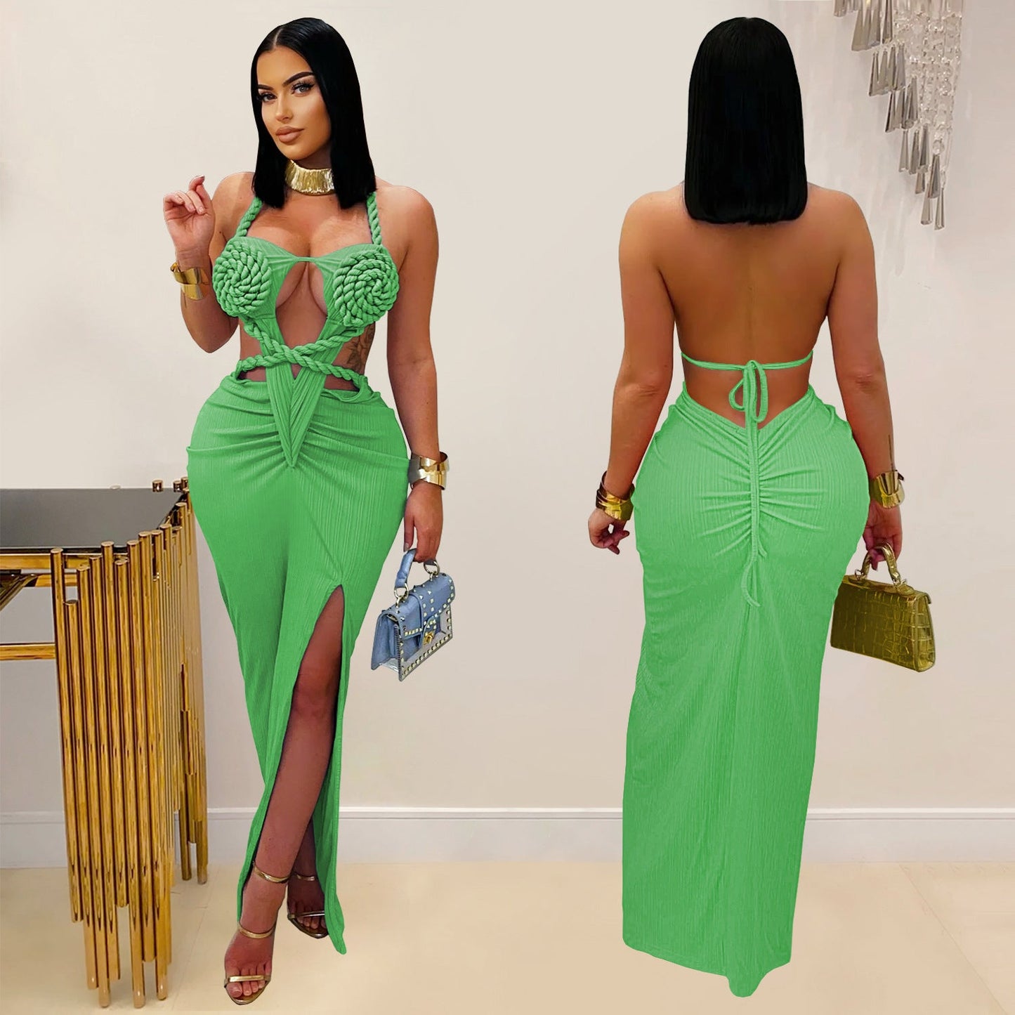 Women's Fashion Wear Sexy Knitted Halter Backless Dresses