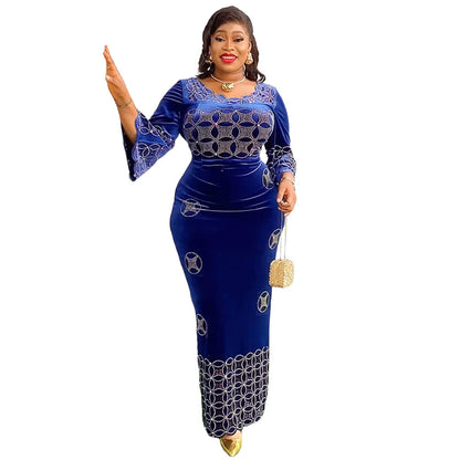 Fashion Rhinestone Long Dress African Flannel Dresses