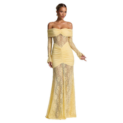 Women's Elegant Halter Lace Long Dress Fashion Dresses