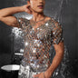 Men's Diamond Studded Hollow Sequin Mesh Outerwear Blouses