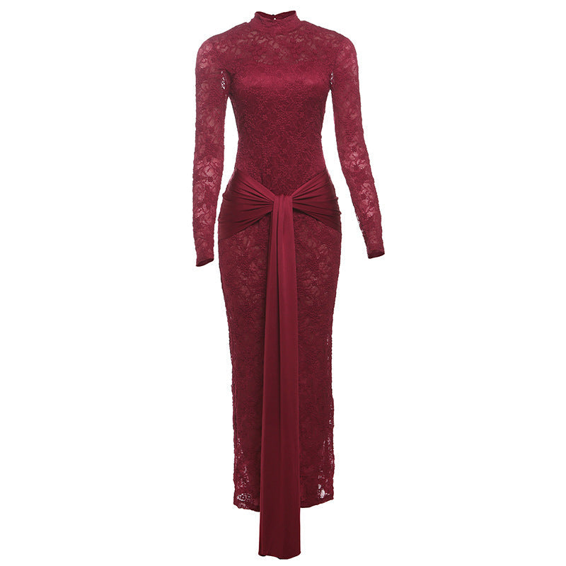 Women's Cutout Slim Round Neck Backless Long Dresses