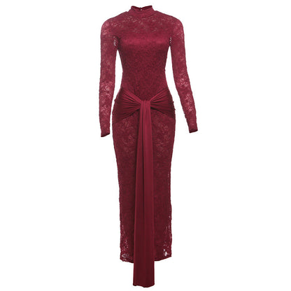 Women's Cutout Slim Round Neck Backless Long Dresses