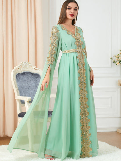 Women's Patchwork Super Long Sleeve Autumn Formal Dresses