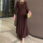 Women's Pleated Waist Tight Long Sleeve Round Dresses