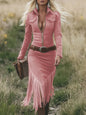Western Denim Suede Tassels Long Sleeve Dresses