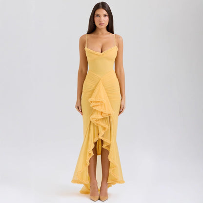 Quality Yellow Suspender Lace Long Dress Dresses
