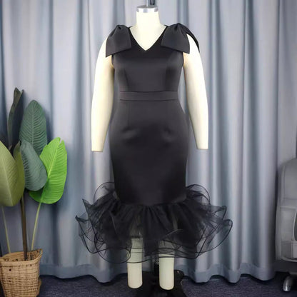 Sleeveless Bow Dress Designer Model Mesh Dresses