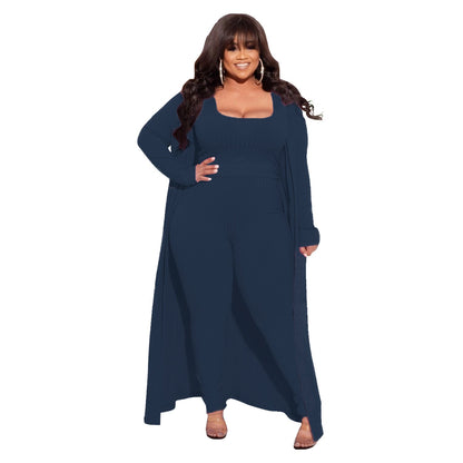 Elastic Sunken Stripe Three-piece Large Fashion Suits