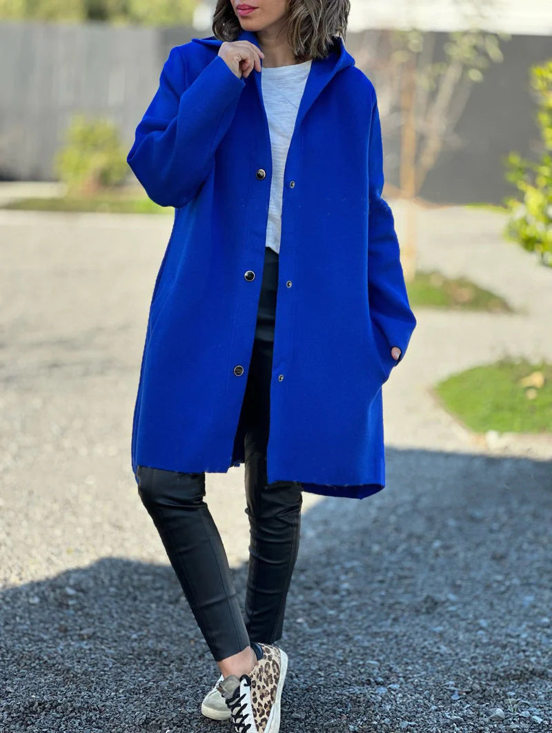 Fashion Hooded Long Sleeve Solid Color Coats
