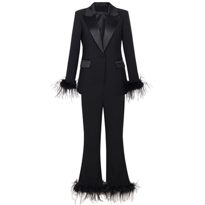 Women's Feather Stitching Two-piece Elegant Dress Style Suits