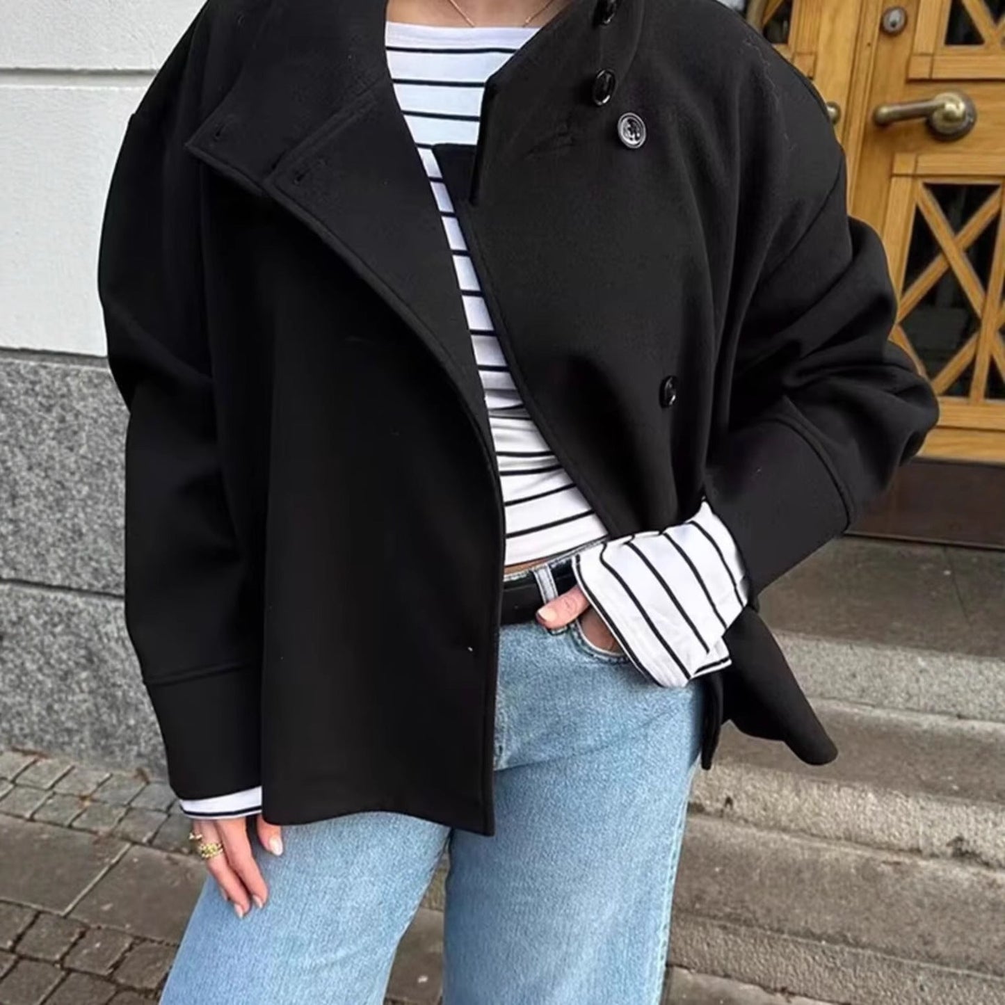 Women's Fashion Casual Stand Collar Breasted Loose Coats