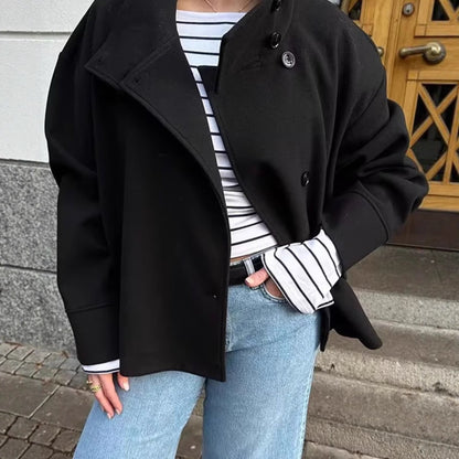 Women's Fashion Casual Stand Collar Breasted Loose Coats
