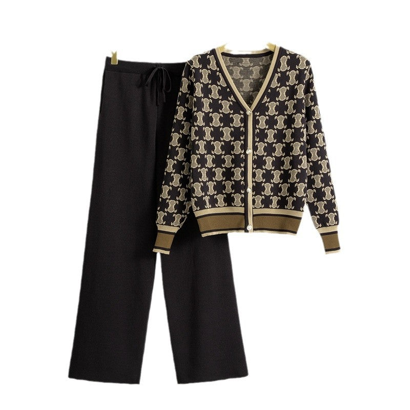 Women's Knitting Fashionable Wide Leg Fashion Two Suits