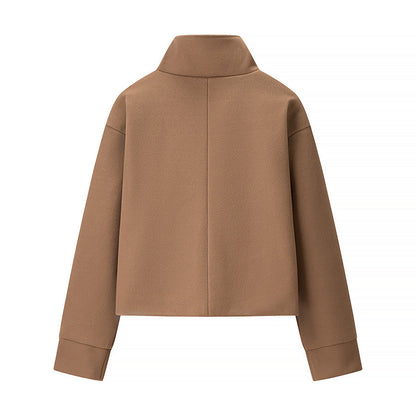 Women's Elegant Stand Collar Breasted Woolen Coats