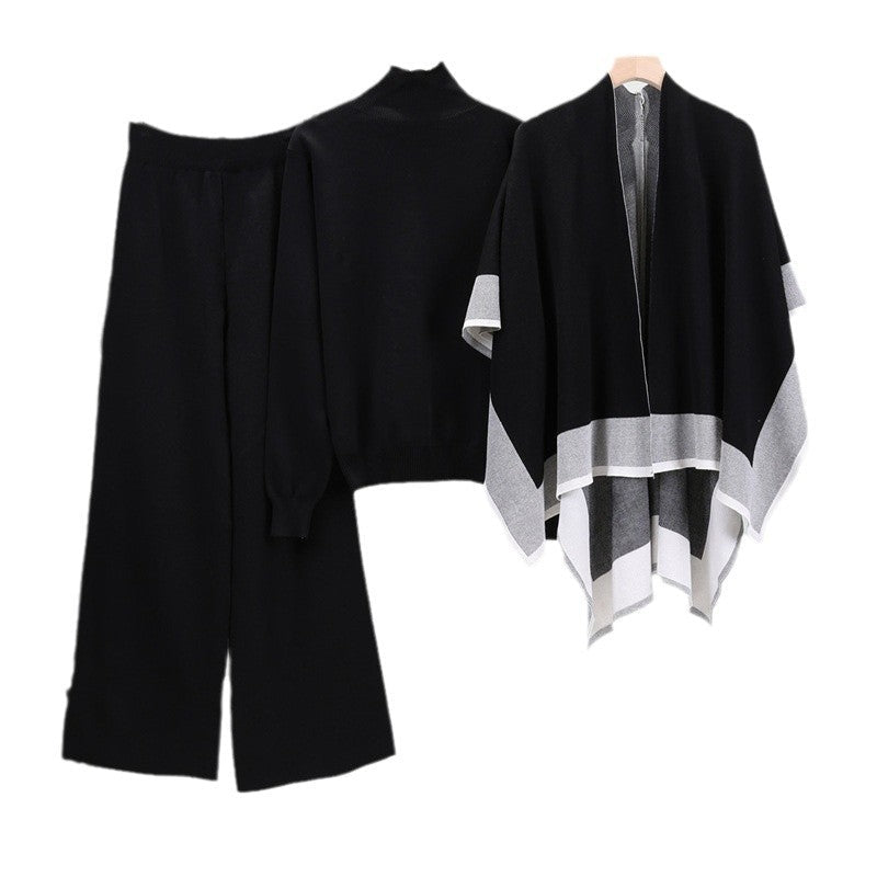 Women's Shawl Knitted Loose Three-piece Set Fashion Suits