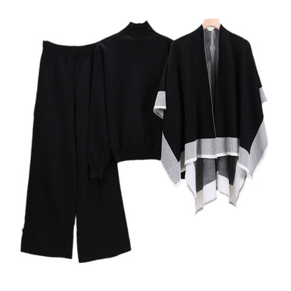 Women's Shawl Knitted Loose Three-piece Set Fashion Suits