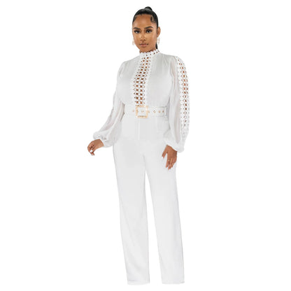 Women's Wear Belt Lace Cutout Solid Color Suits