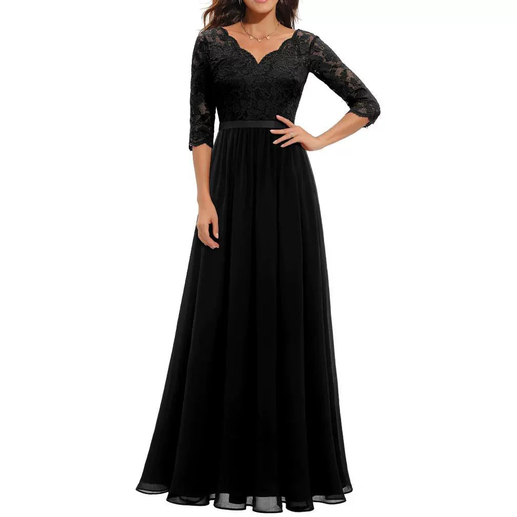 Classic Dress Lace Long Patchwork Noble Dresses