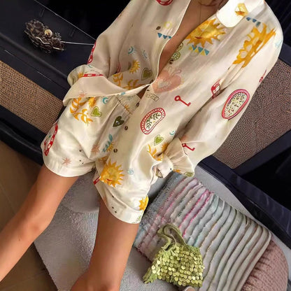 Women's Graceful Shirt Print Holiday Outfit Suits