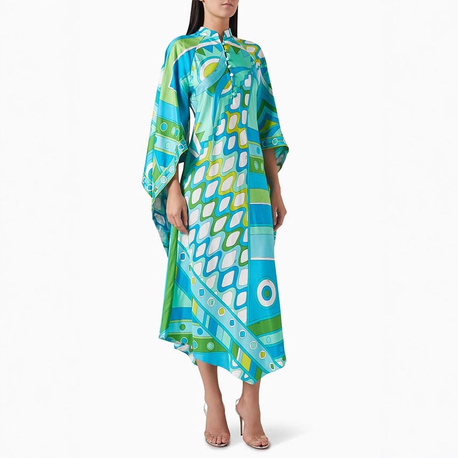 Positioning Printed Long Sleeve Stand Collar Dress Dresses