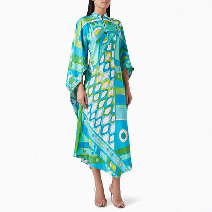 Positioning Printed Long Sleeve Stand Collar Dress Dresses