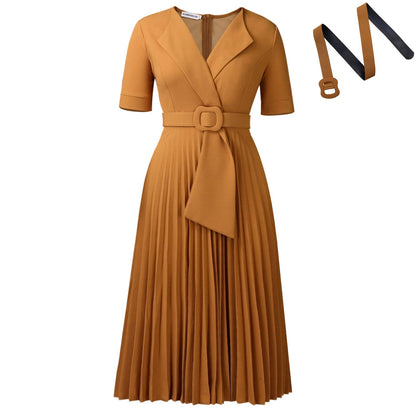 Sleeve Fashion Elegant Pleated High Waist Dresses
