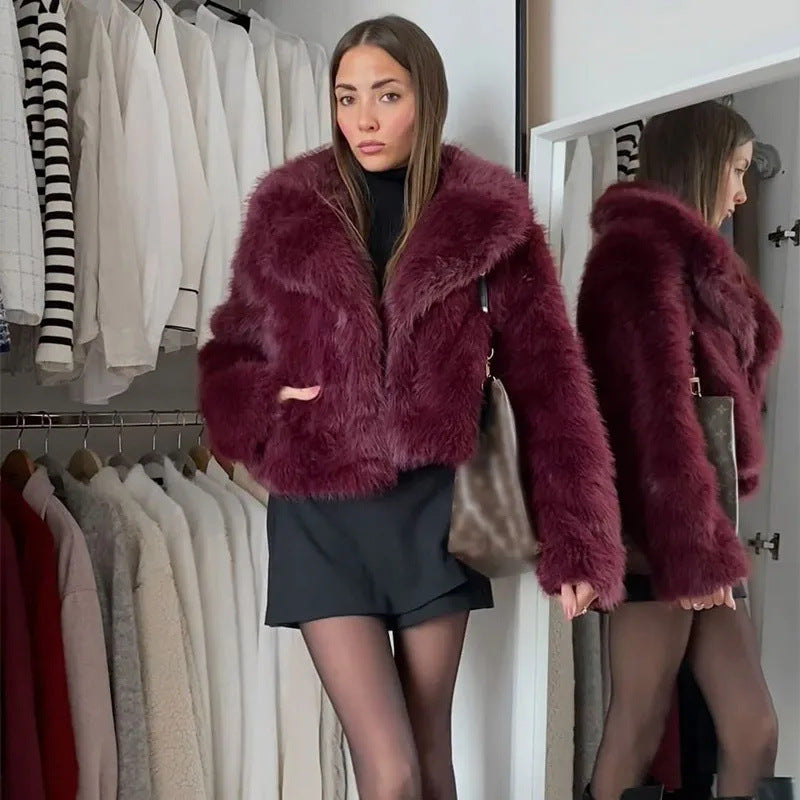 Women's Fashion Elegant Lapel Fur Collar Faux Coats