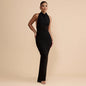 Slim Fit Maxi Dress Summer Solid Color Halter Pleated Sexy Backless Dress