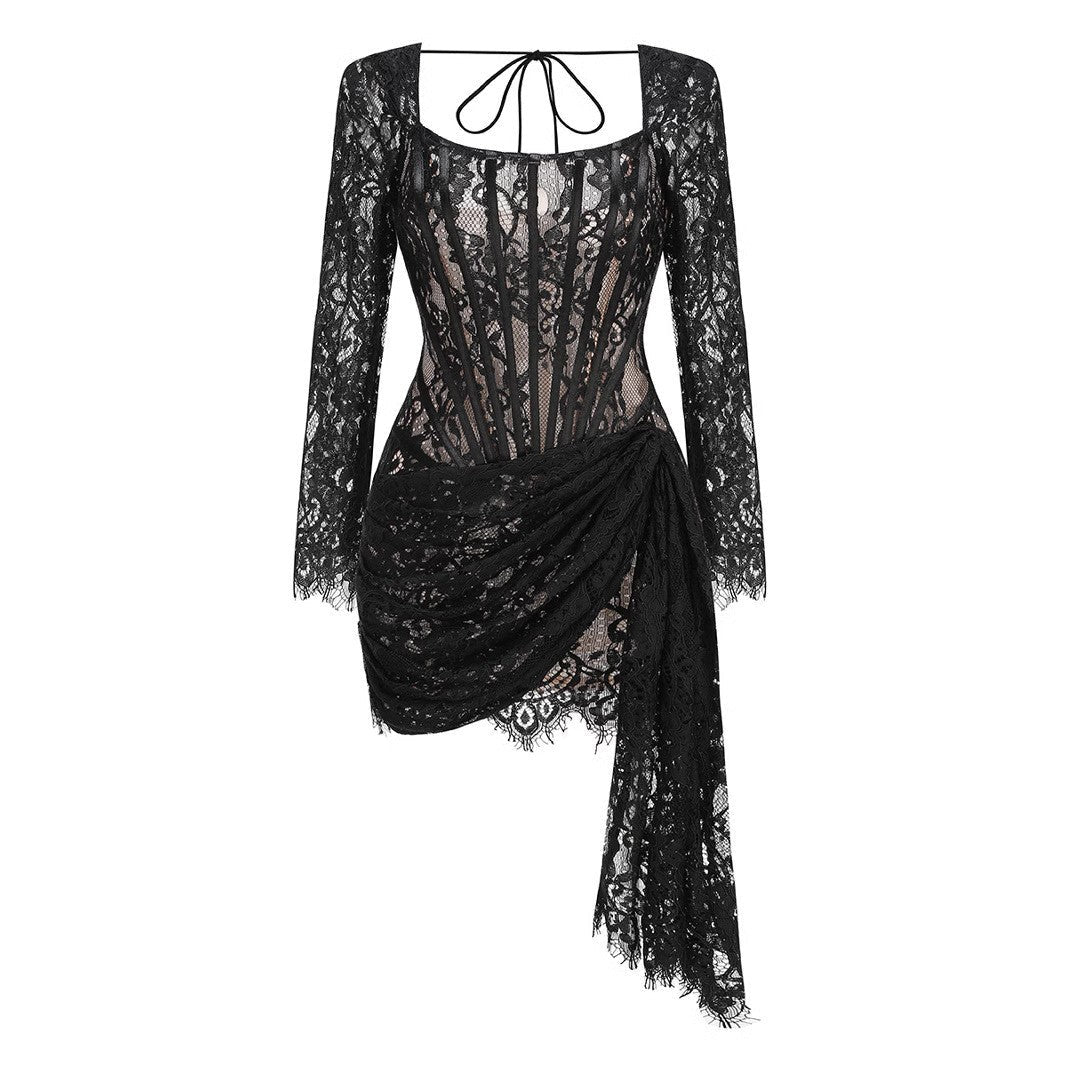 Long Sleeve Sexy Lace Fishbone Waist Skirts