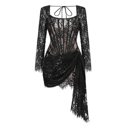 Long Sleeve Sexy Lace Fishbone Waist Skirts