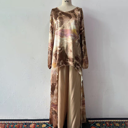 Women's Summer Fashion Printed Shirt Wide Leg Suits