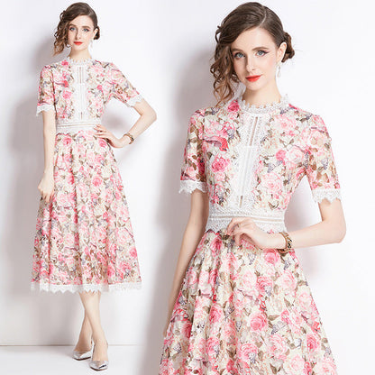 Women's French Style Elegant Retro Lace Stitching Dresses