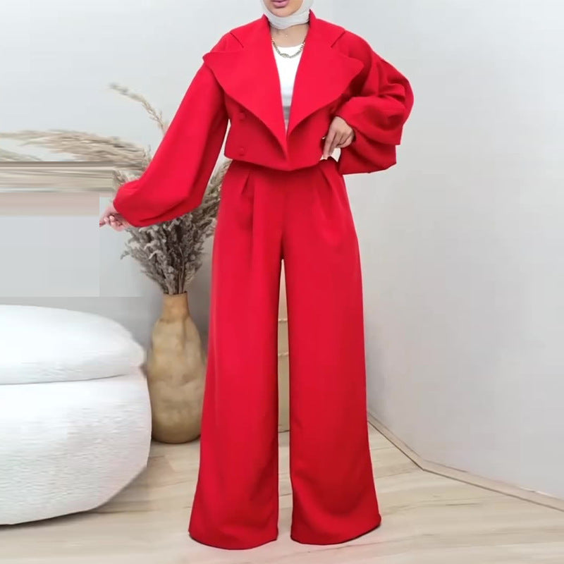 Length Solid Color Polo Collar Thin Suits