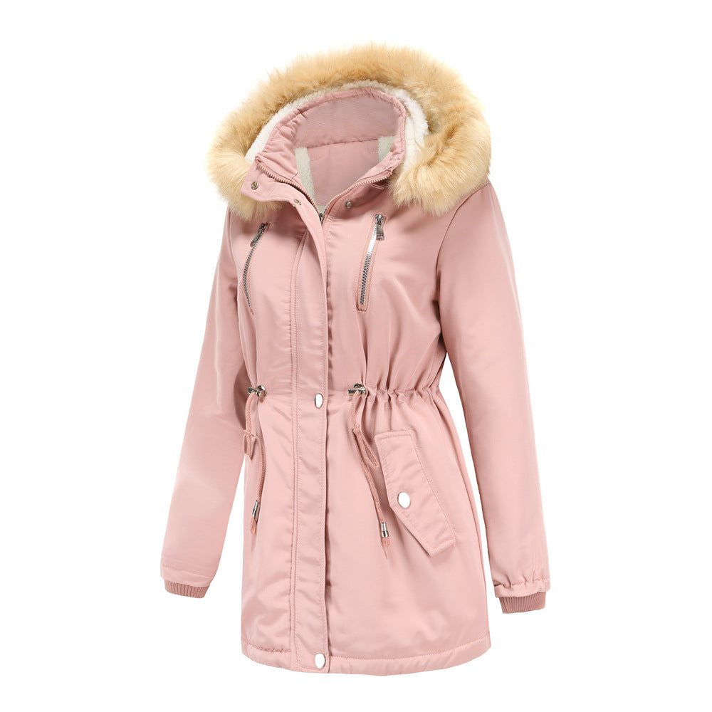 Women's Loose Cotton Clothes Removable Hat Fleece Coats