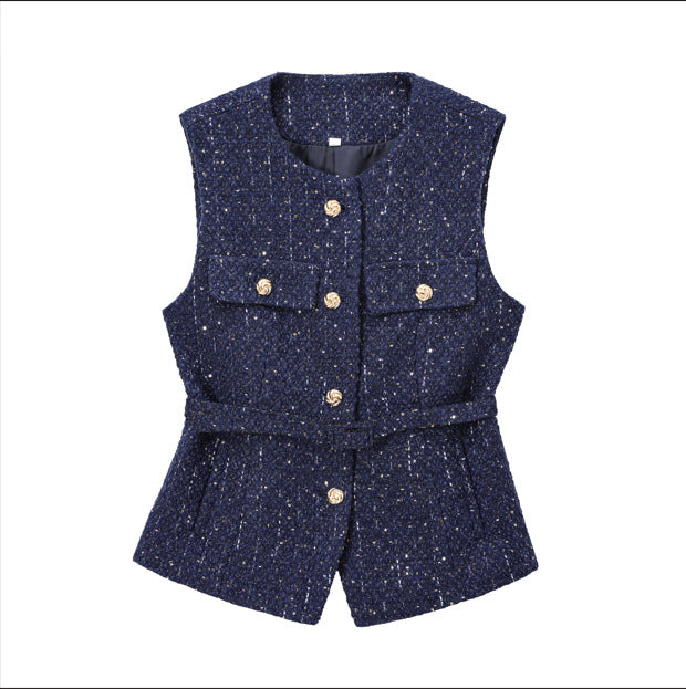 Women's French Design With Belt Sequin Decorative Coats