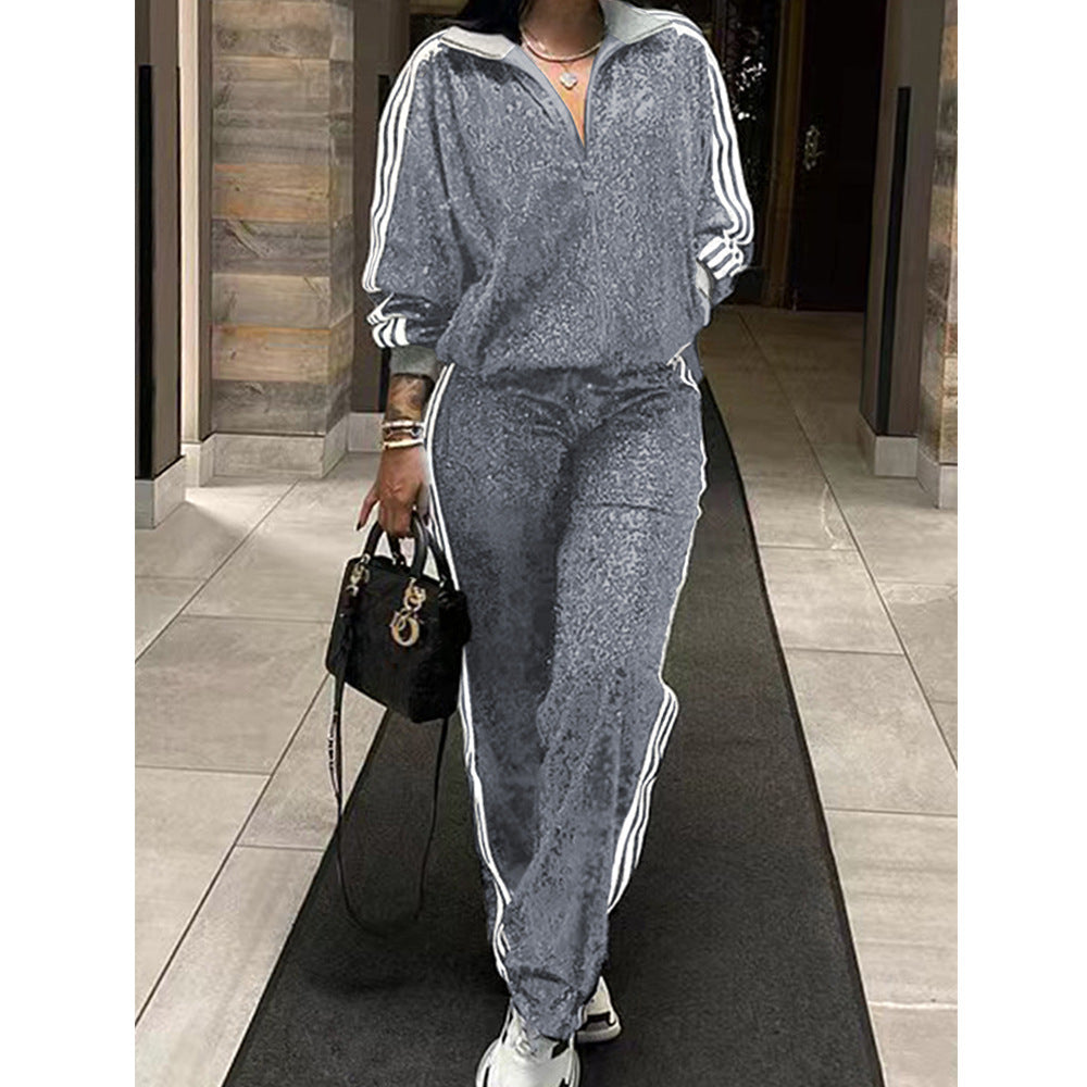 One-hand Sequins Fashion Casual Set Autumn Suits