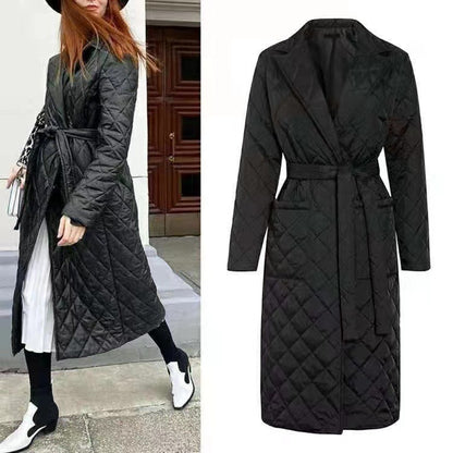 Women's Fashion Polo Collar Clothes Mid-length Belt Coats