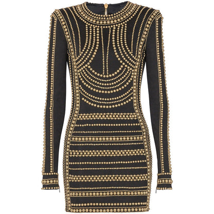 Hot Metal Sheet Stretch Long Sleeve Dresses