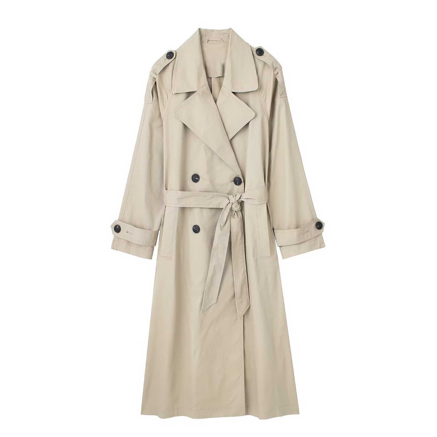 Women's Lapel Long Sleeve Double Breasted Belt Large Faux Coats