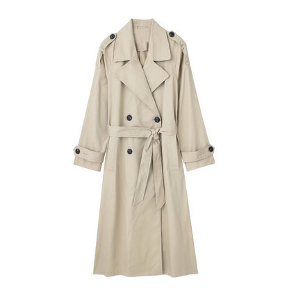 Women's Lapel Long Sleeve Double Breasted Belt Large Faux Coats