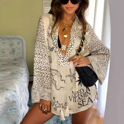 Women's Summer Long Sleeve Shirt Loose Printed Suits