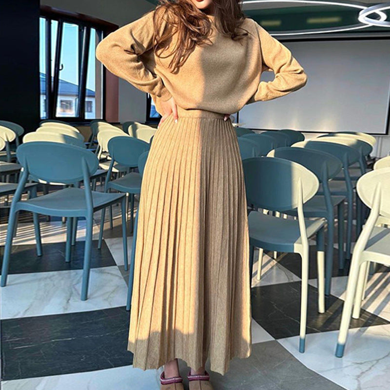 Solid Color High Waist Pleated Dress Dresses