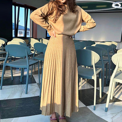 Solid Color High Waist Pleated Dress Dresses