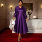 Women's Satin Jacquard Lantern Long Sleeve Swing Dresses