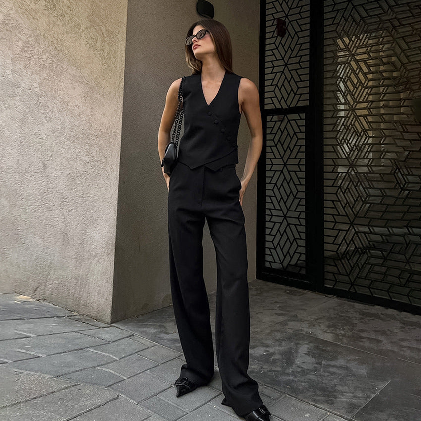 Women's Cotton Linen Khaki Two-piece Autumn Casual Suits
